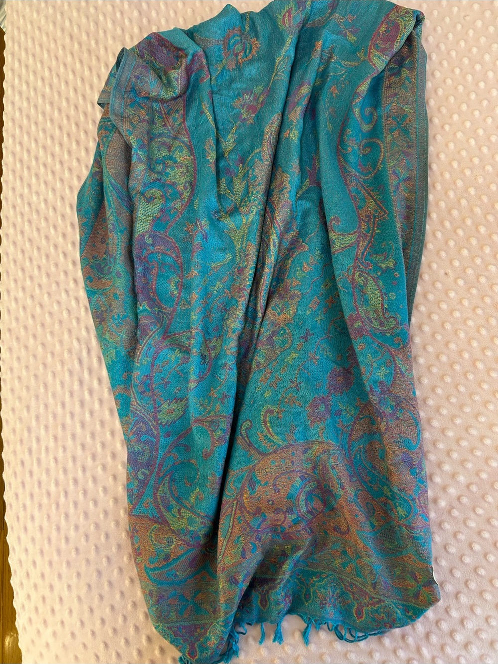 100% Cashmere Turquoise Paisley Woven Wrap Scarf